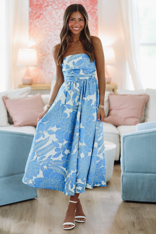Tropical Paradise Midi Dress - Blue and White-HAZEL & OLIVE 2500/284LDA-Small-