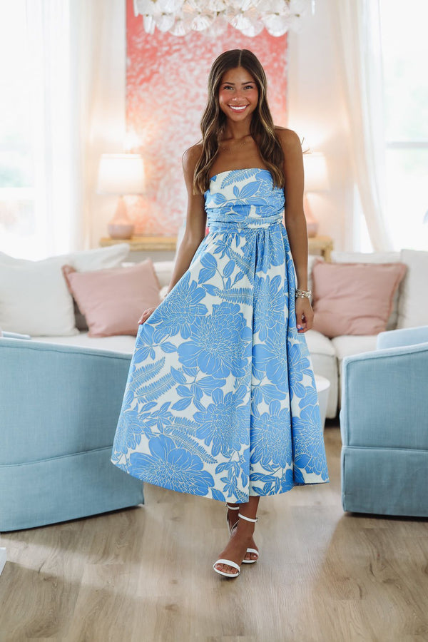 Tropical Paradise Midi Dress - Blue and White-HAZEL & OLIVE 2500/284LDA-Small-