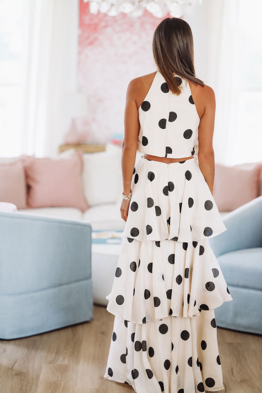 Dots For Days Top and Maxi Skirt Set - Beige and Black-HAZEL & OLIVE TS2711-Small-