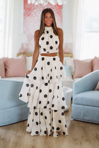 Dots For Days Top and Maxi Skirt Set - Beige and Black-HAZEL & OLIVE TS2711-Small-