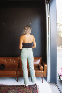 Tummy Control Button Down Risen Straight Leg High Rise Jeans - Olive-HAZEL & OLIVE-0-
