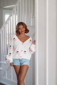 Upgraded Cozy Cardigan Sweater - White and Pink-HAZEL & OLIVE-Small-