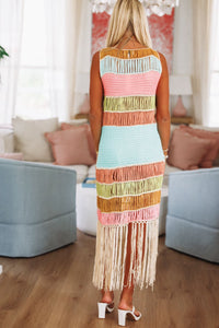 Vacation Worthy Crochet Maxi Coverup Dress - Aqua, Pink and Green-HAZEL & OLIVE MD3819-Small-