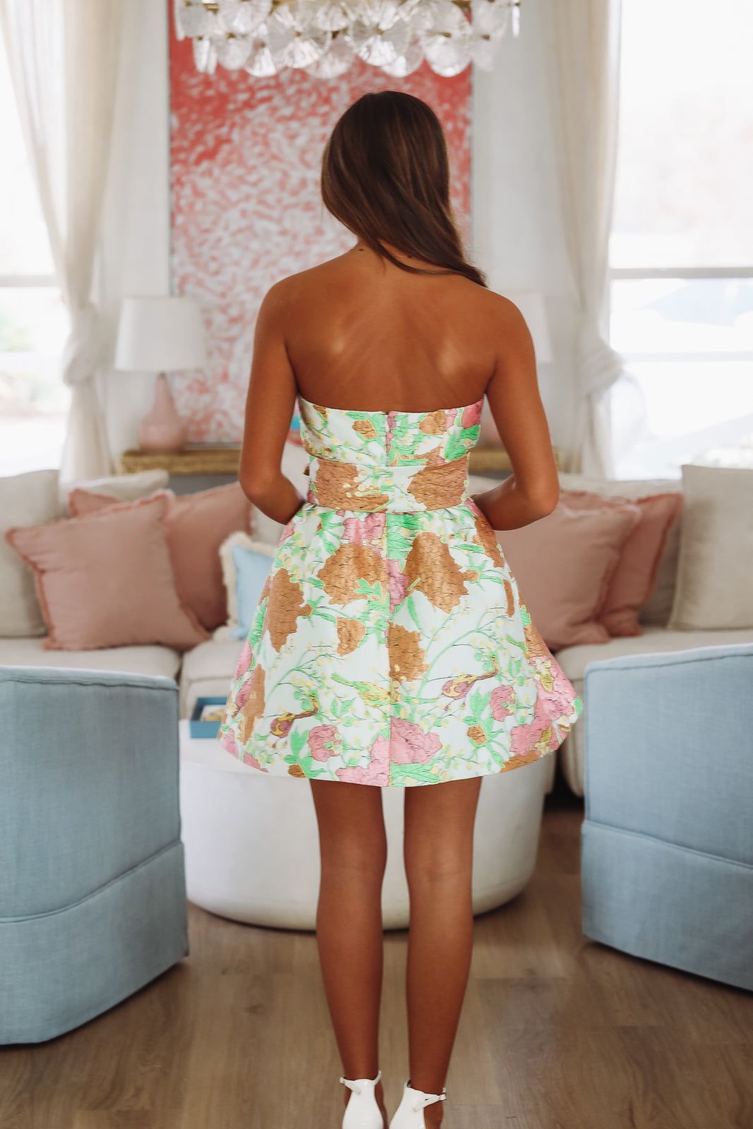 Victorian Garden Mini Dress - Light Sage, Pink and Orange-HAZEL & OLIVE-Small-