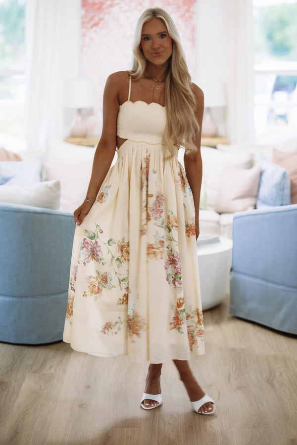 Hazel & Olive VID51913 Honey Linen Maxi Dress - Light Yellow, Orange, Green and Purple