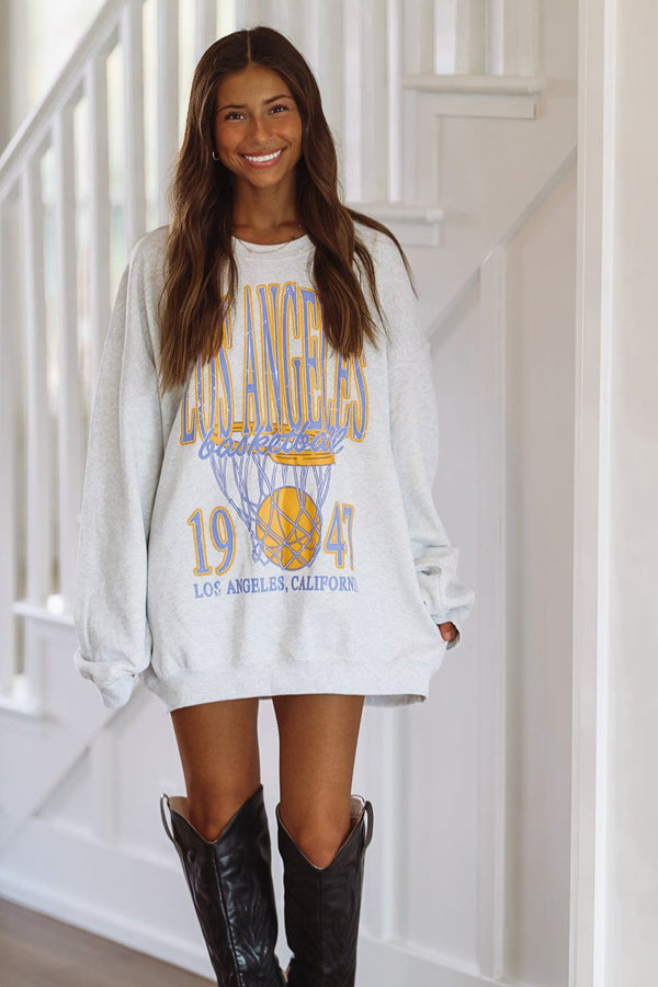 Vintage Los Angeles Basketball Oversized Sweatshirt - Grey-HAZEL & OLIVE-XSmall/Small-
