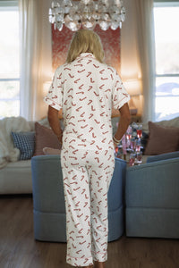 Hazel & Olive W315 Candy Cane Nights Button Down Pajama Top - White and Red