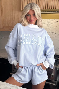 Hazel & Olive W79 H&O Mockneck Stripe Pullover - Light Blue and White