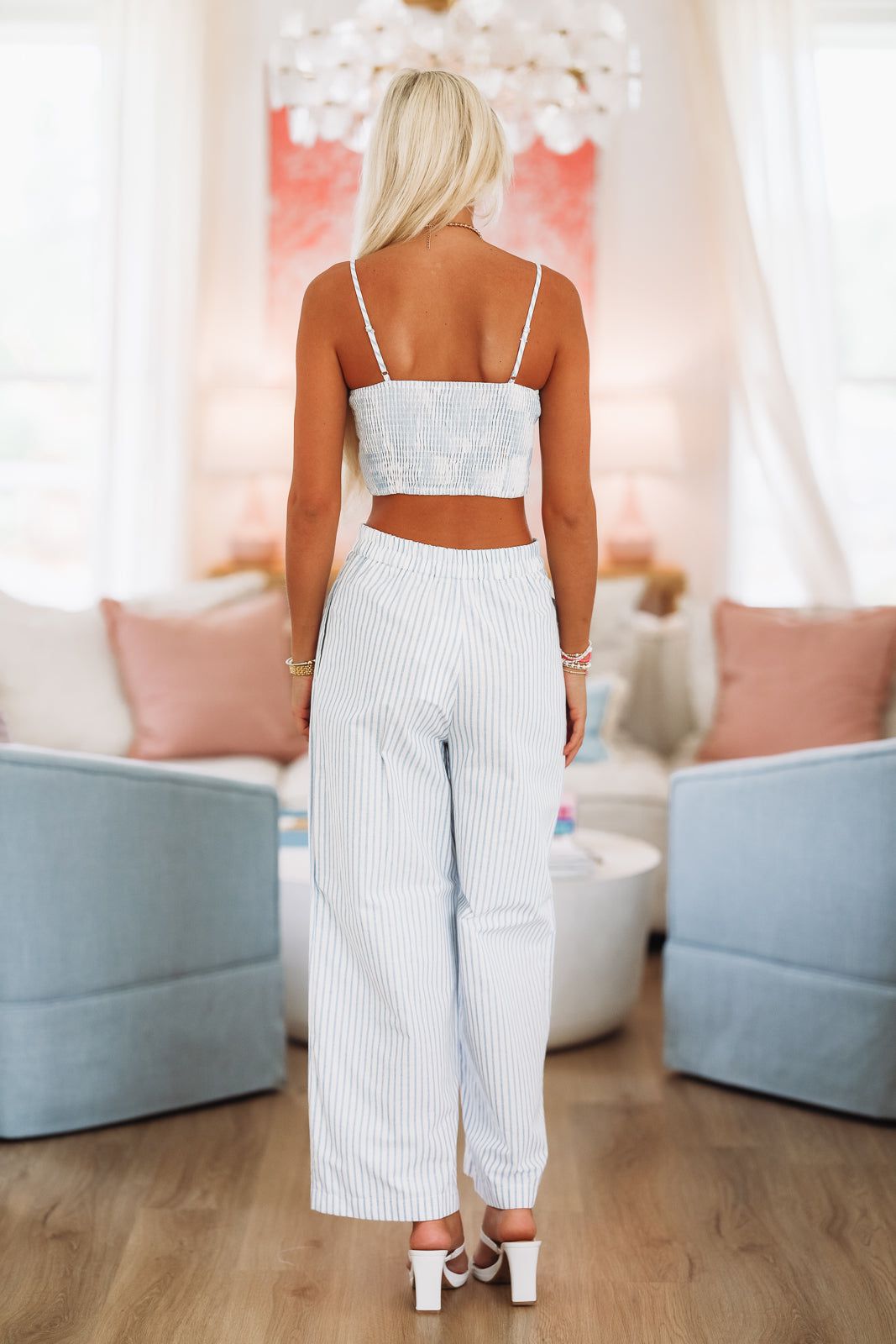Waterscape Crop Top and Pant Set - Blue and White-HAZEL & OLIVE-Small-