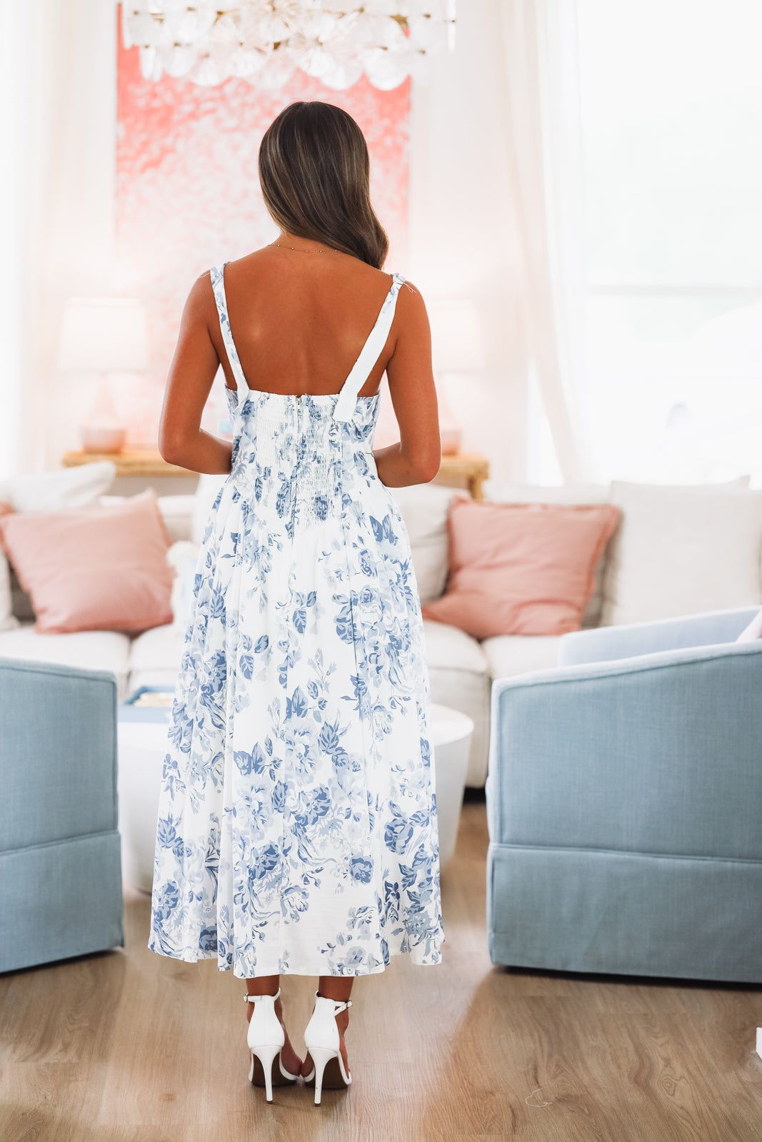 What It's Worth Midi Dress - Blue and White-HAZEL & OLIVE DK11712-Small-