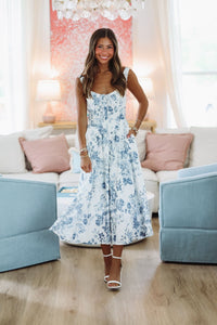 What It's Worth Midi Dress - Blue and White-HAZEL & OLIVE DK11712-Small-