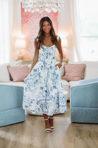 What It's Worth Midi Dress - Blue and White-HAZEL & OLIVE DK11712-Small-