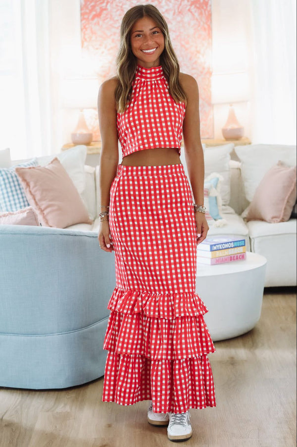 Hazel & Olive Winning Play Top and Maxi Skirt Set - Red and White
