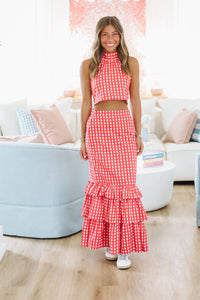 Hazel & Olive Winning Play Top and Maxi Skirt Set - Red and White