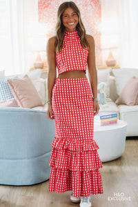 Hazel & Olive Winning Play Top and Maxi Skirt Set - Red and White