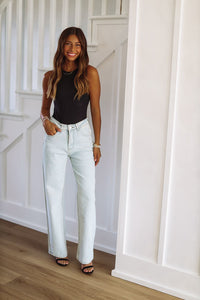 Worth a Million Embellished Straight Leg Jeans - Light Wash-HAZEL & OLIVE-Small-