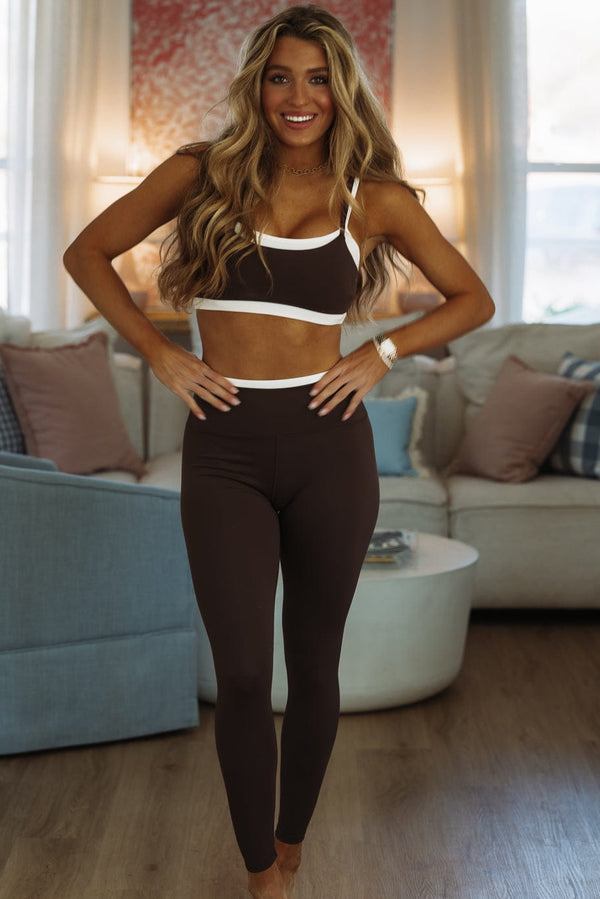 Hazel & Olive YP70055/DRBW Accent Contrast Blinding Legging - Dark Brown and White