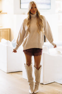 P15667 Kissed with Lace Shorts - Eggplant Purple