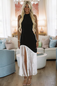 STD15321 Zuri Fringe Maxi Dress - Black