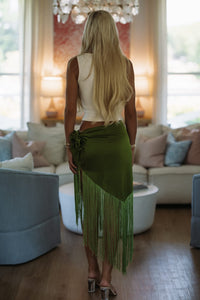 V162901 Take Me West Wrap Fringe Skirt - Olive Green
