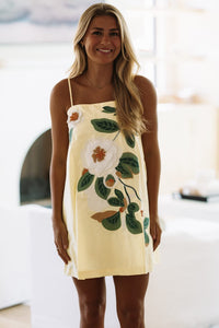 VID53470 Botanical Bloom Mini Dress - Light Yellow, White and Green