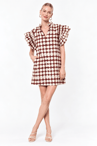WCT3724 She's Chic Mini Dress - Cream and Burgundy