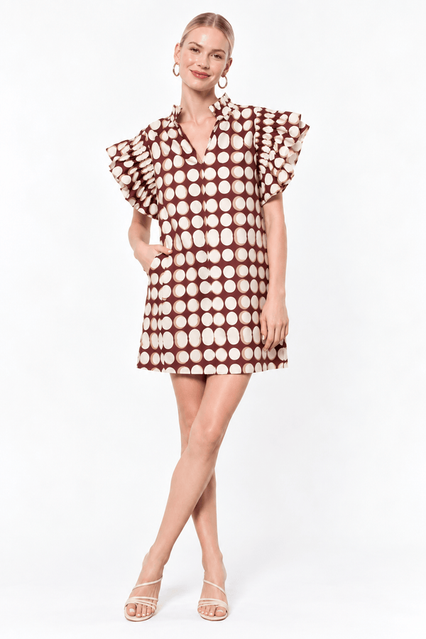 WCT3724 She's Chic Mini Dress - Cream and Burgundy
