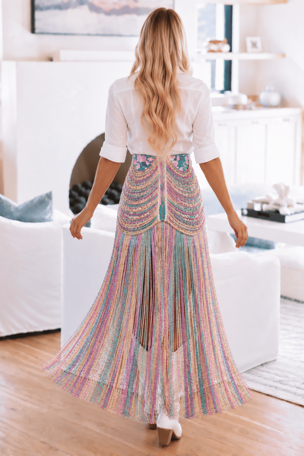 WNQA1469 GRN Twirl Worthy Midi Skirt - Green, Purple and Orange