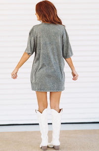 Cowboy Take Me Away Country Graphic Tee - T Shirt Dress - Mineral Wash Gray-Hazel & Olive-Large-