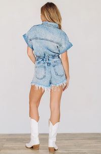 Just So You Know Denim Romper - Blue Acid Washed-HAZEL & OLIVE-Small-