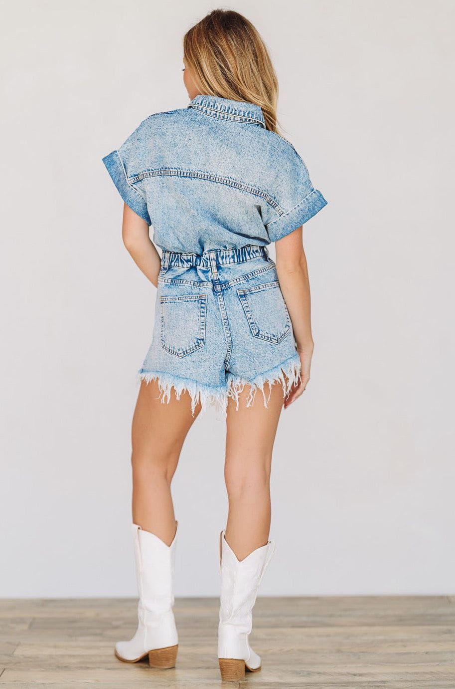 Just So You Know Denim Romper - Blue Acid Washed-HAZEL & OLIVE-Small-